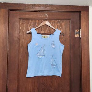 Palm Grove Embroidered Sail Boat Tank Top